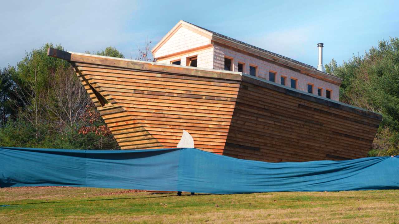 an ark built on a grassy field